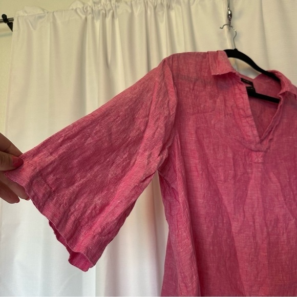 Tahari Linen Shirt Blouse Women's Plus Size 1X Pink Top Mother Of Pearl Buttons - Picture 5 of 11